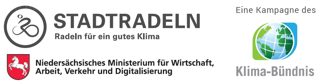 Logo Stadtradeln, Logo Niedersächsisches Ministerium für Wirtschaft, Arbeit, Verkehr und Digitalisierung, Logo Klima-Bündnis