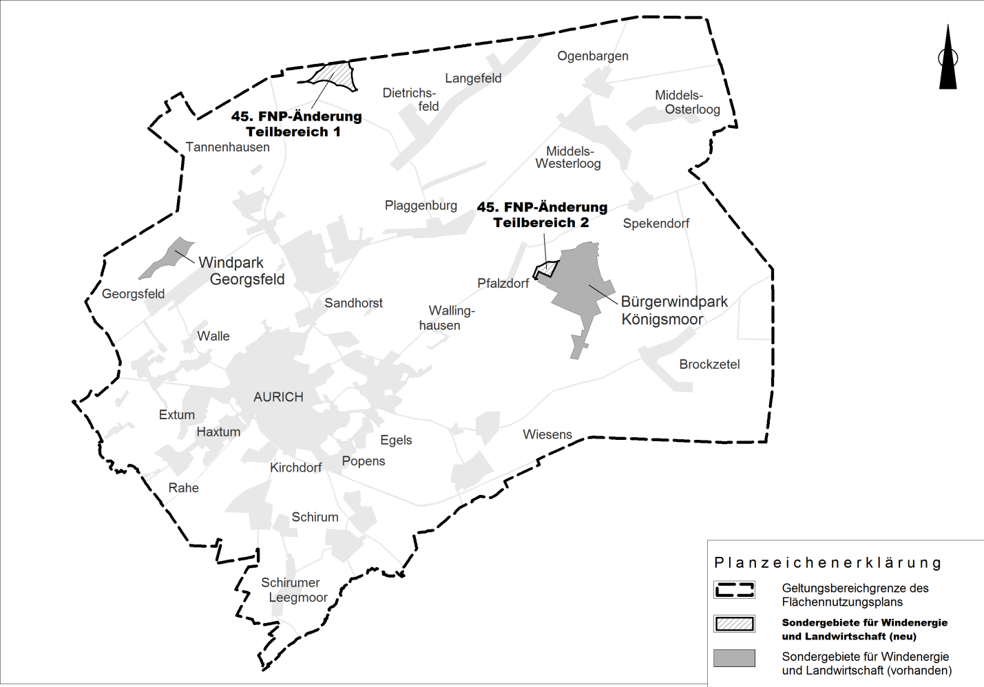 Übersichtskarte 45. Flächennutzungsplanänderung Teilbereich 1