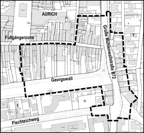 Kartenausschnitt Geltungsbereich Bebauungsplan Nr. 298, 1. Änderung