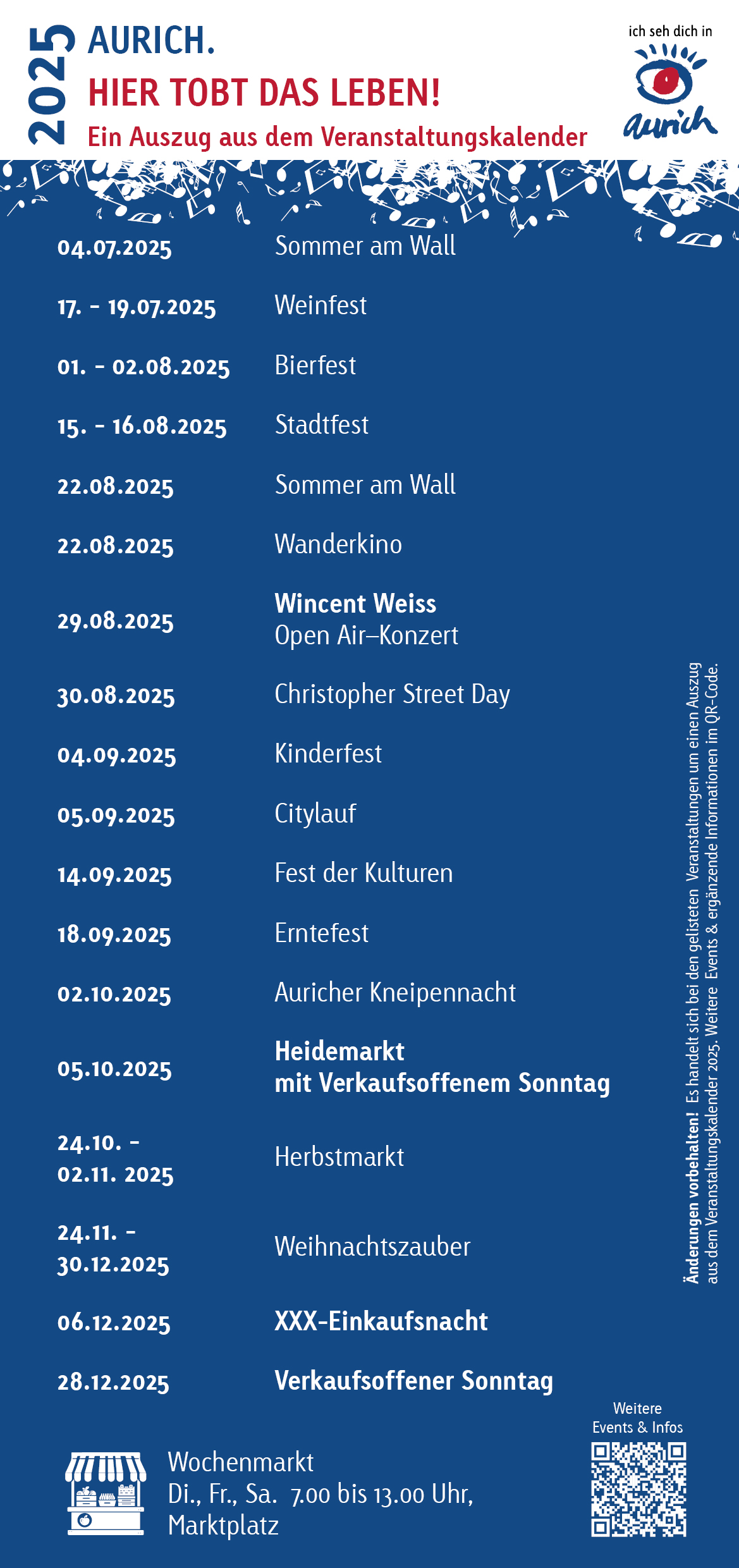 Veranstaltungsprogramm Juli bis Dezember 2025 in Aurich 
